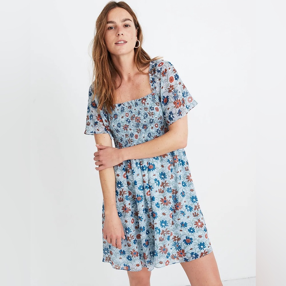 Madewell Flutter Sleeve Smocked Wildflower Garden Dress